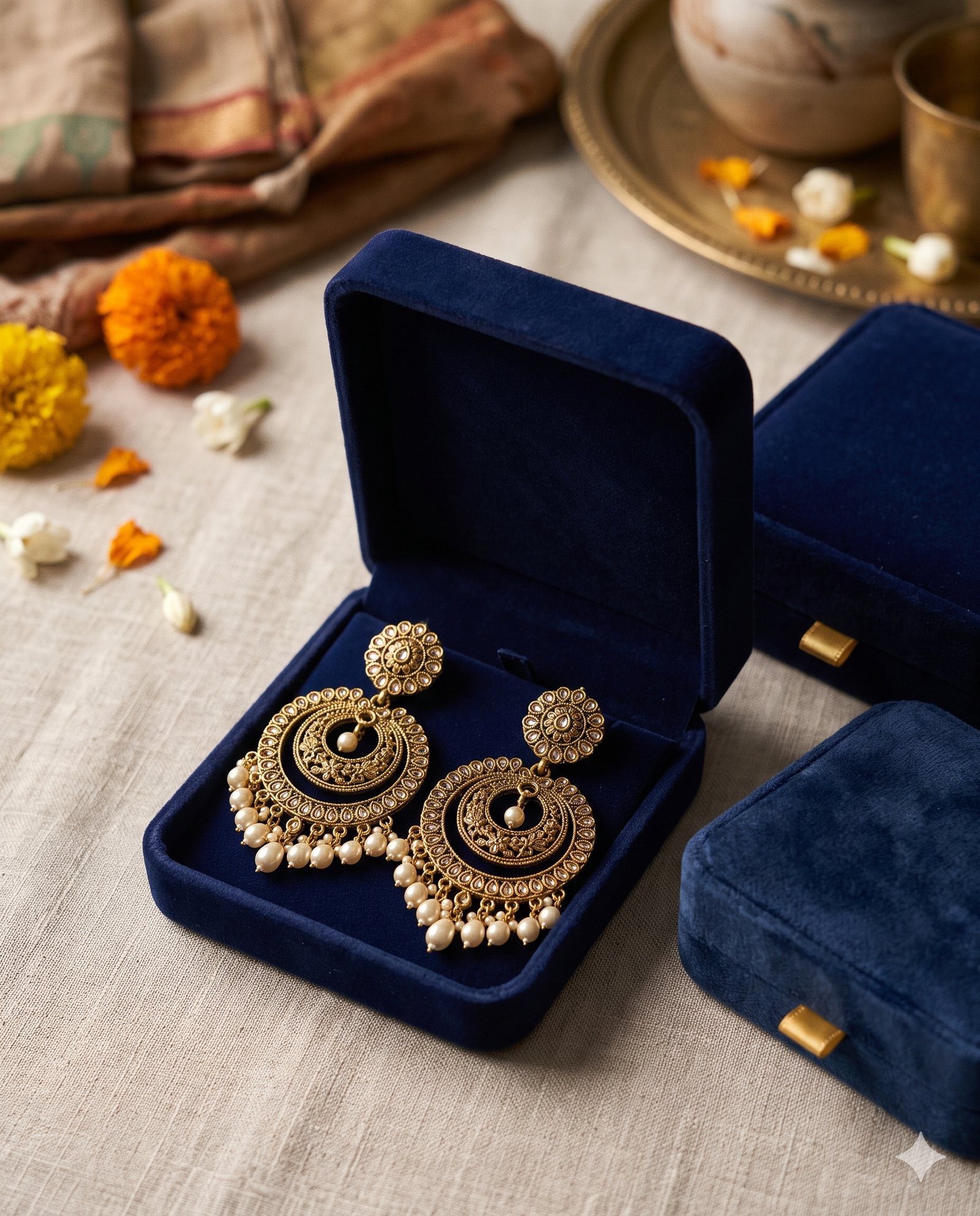 Artificial earrings arranged in elegant individual gift boxes for office gifting.