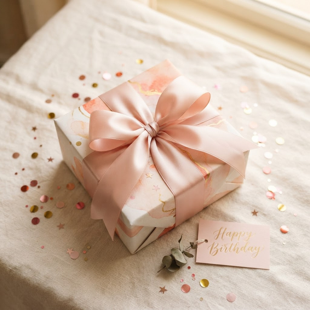 Luxury Blush Satin Birthday Box — handcrafted birthday gift box