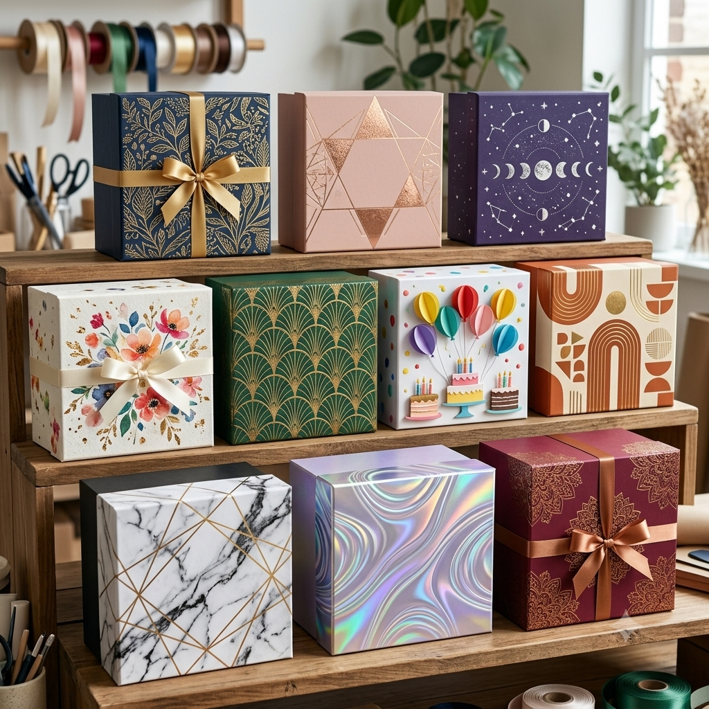 Designer Patterned Gift Box Range — handcrafted birthday gift box
