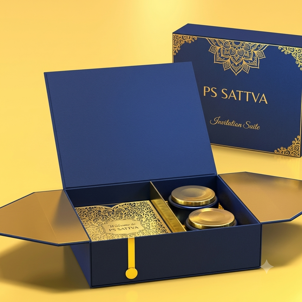 Royal Blue Gold Invitation Suite Box — handcrafted festive gift box