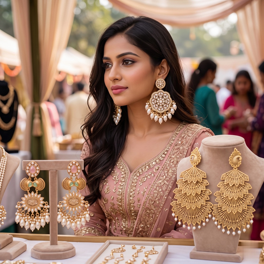 Chandrika Artificial Kundan & Pearl Chandelier Drops